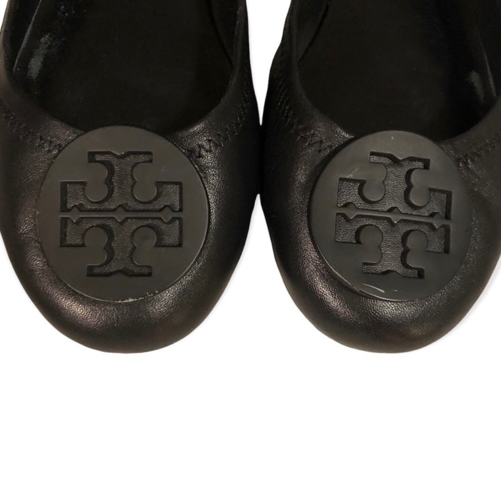 Tory Burch black leather Minnie flats size 8